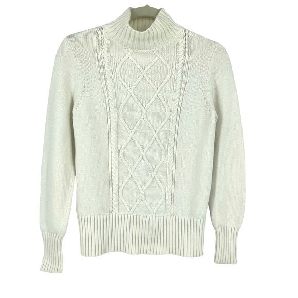 J. Crew Cotton Cable Knit Sweater Cream Small High Neck - Picture 1 of 6